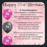 Granddaughter Poem - 21st Birthday Square Sticker<br><div class="desc">A great gift for a special granddaughter on her 21st birthday</div>