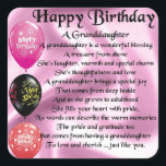 Granddaughter Poem - Happy Birthday Design Square Sticker<br><div class="desc">A great gift for a special granddaughter on her birthday</div>