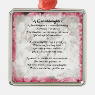 Granddaughter Poem - Pink Floral Design Metal Tree Decoration
