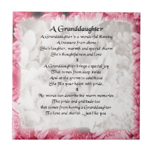 Granddaughter Poem - Pink Floral Design Tile