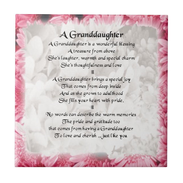 Granddaughter Poem - Pink Floral Design Tile (Front)