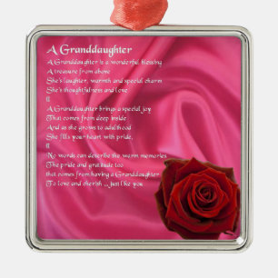 Granddaughter Poem - pink silk & rose Metal Tree Decoration