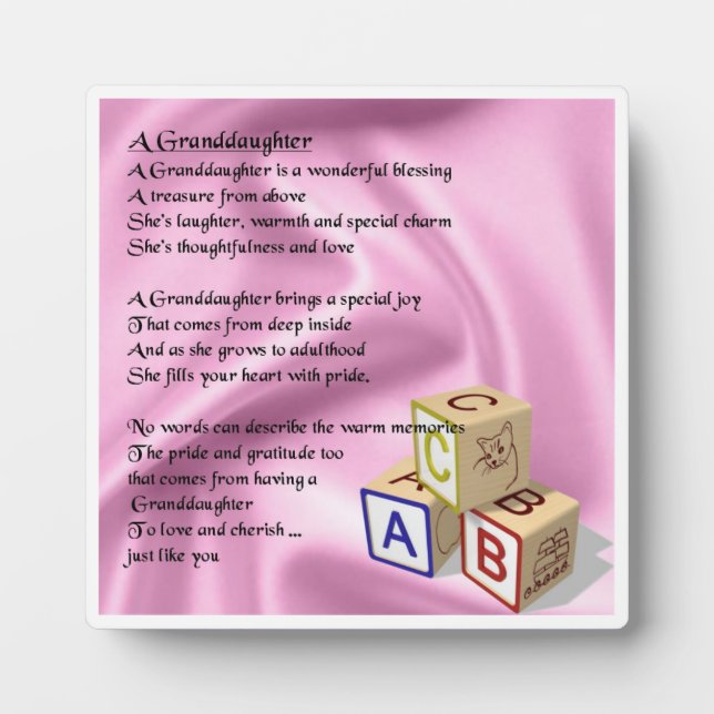 Granddaughter Poem Plaque - Baby Blocks Design (Front)