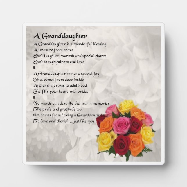 Granddaughter Poem Plaque - Flowers  Design (Front)