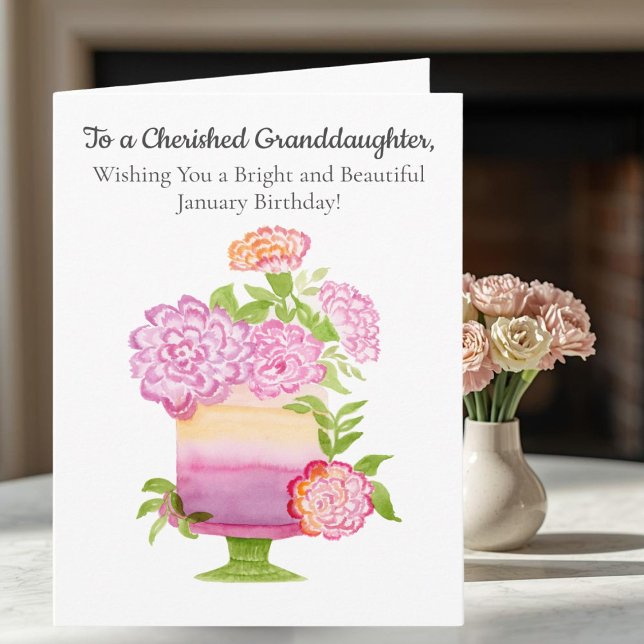 Granddaughter Purple Carnations January Birthday Card (Creator Uploaded)