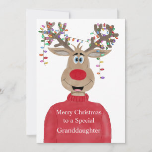 Granddaughter Reindeer Christmas Customisable Holiday Card