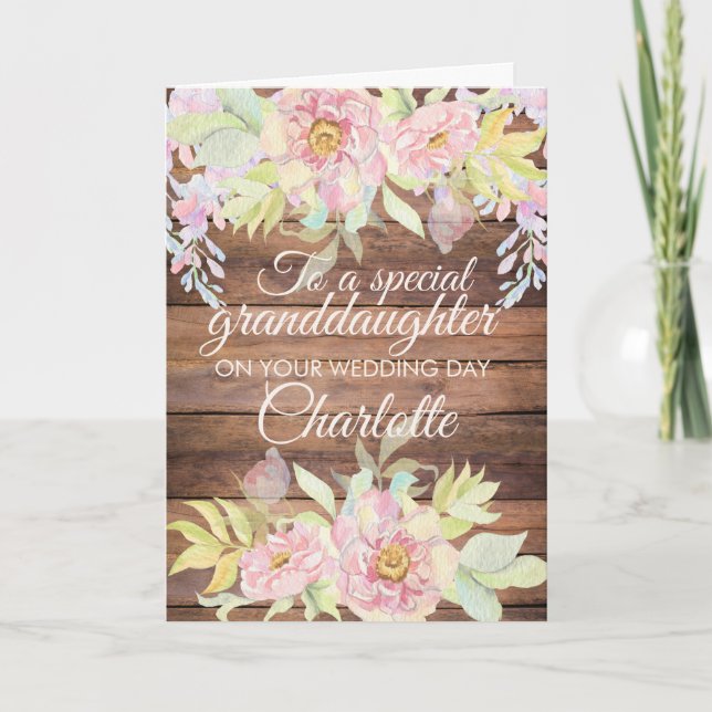 Granddaughter Rustic Wedding Congratulations Card (Front)
