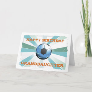 Granddaughter Soccer Birthday with Ball, Orange on Card