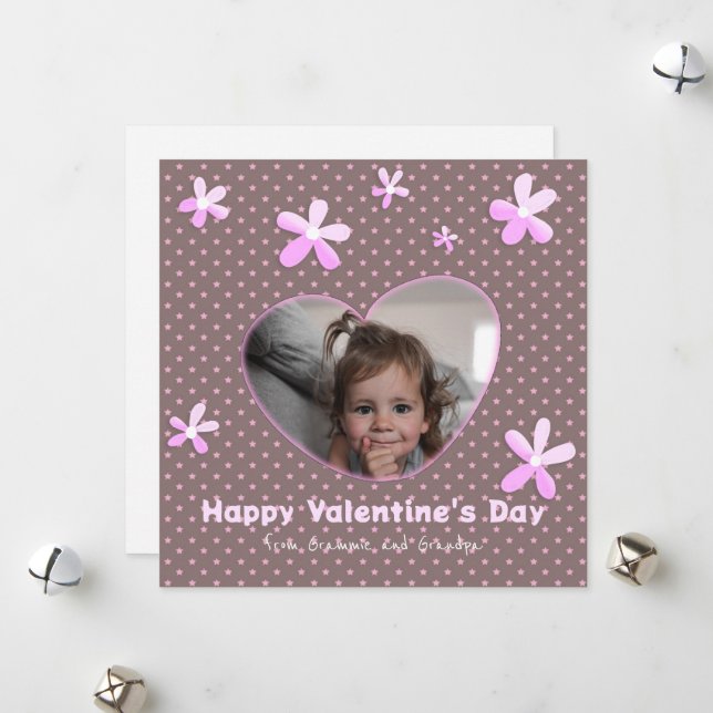 Granddaughter Stars Flowers Valentine's Day Photo Holiday Card (Front/Back In Situ)