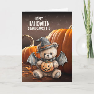 Granddaughter Teddy Bear Witch and Wings Halloween Holiday Card