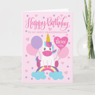Granddaughter Unicorn On Rainbow 3rd Birthday Card