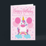 Granddaughter Unicorn Sitting On Rainbow Birthday Card<br><div class="desc">An adorable unicorn sitting on a rainbow surrounded by balloons and confetti. The top of the card has the hand lettered words 'Happy Birthday'. All images and lettering are created by Ness Nordberg. A perfect card for your sweet granddaughter from you.</div>