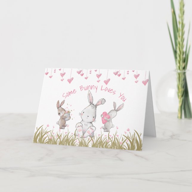 Granddaughter Valentine Bunny Pink Cute Watercolor Holiday Card (Front)