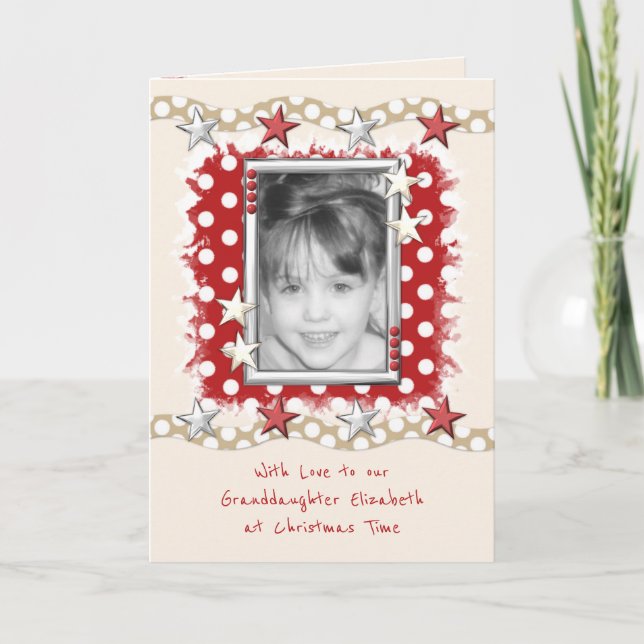 Granddaughter with love at Christmas red Holiday Card (Front)