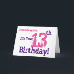 Granddaughter's 13th birthday in purple, pink. card<br><div class="desc">A white background featuring purple and pink text,  on this fun,  birthday greeting for a granddaughter. My Funny Mind Greetings.</div>