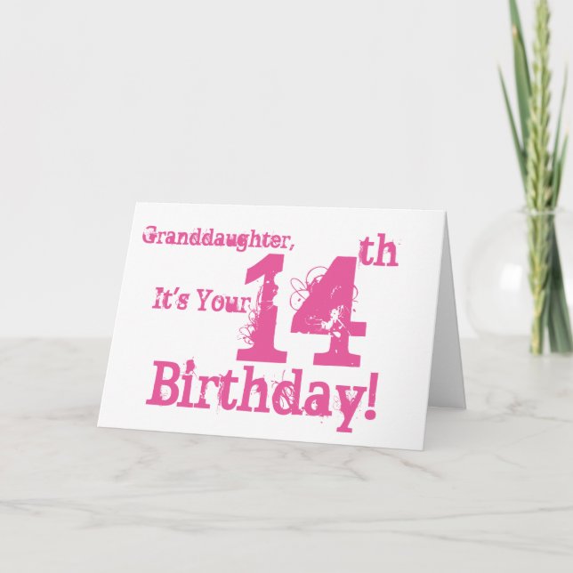 Granddaughter's 14th birthday in pink. card (Front)