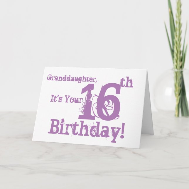 Granddaughter's 16th birthday in purple. card (Front)