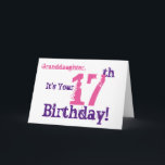 Granddaughter's 17th birthday in purple, pink. card<br><div class="desc">A white background featuring purple and pink text,  on this fun,  birthday greeting for a granddaughter. My Funny Mind Greetings.</div>