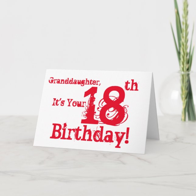 Granddaughter's 18th birthday in red and white. card (Front)