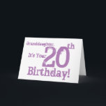 Granddaughter's 20th birthday in purple. card<br><div class="desc">The white background featuring pink text,  on this fun,  anniversary greeting is the big one. My Funny Mind Greetings.</div>