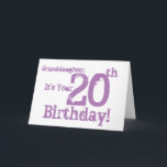 Granddaughter's 20th birthday in purple. card<br><div class="desc">A white background featuring pink text,  on this fun,  birthday greeting for a granddaughter. My Funny Mind Greetings.</div>