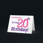 Granddaughter's 20th birthday in purple, pink. card<br><div class="desc">A white background featuring purple and pink text,  on this fun,  birthday greeting for a granddaughter. My Funny Mind Greetings.</div>