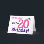 Granddaughter's 20th birthday in purple, pink. card<br><div class="desc">A white background featuring purple and pink text,  on this fun,  birthday greeting for a granddaughter. My Funny Mind Greetings.</div>