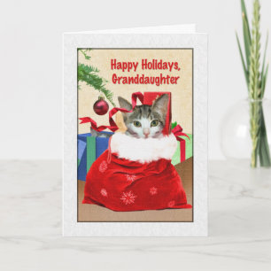 Granddaughter's Christmas, Cat Under Tree Holiday Card