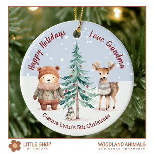 Granddaughters Fifth Christmas Woodland Animals Ceramic Tree Decoration