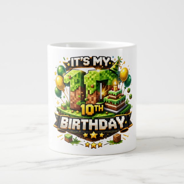 Grande Tasse 10th Birthday Pixel Large Coffee Mug (Front)