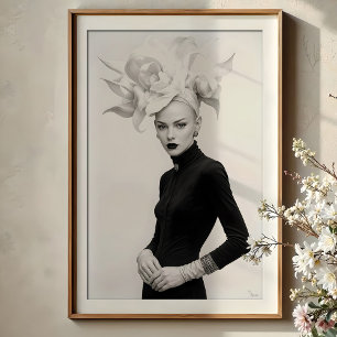 Grandeur in Bloom: Sculptural Monochrome Fashion Poster