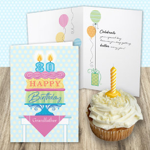 Grandfather 80th Birthday Cake Number Candles Card