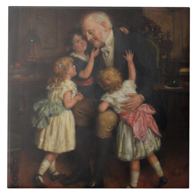 Grandfather and Granddaughters (by Joseph Clark) Tile (Front)