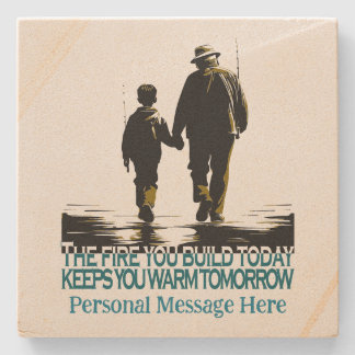 Grandfather and Grandson Headed for Fishing Stone Coaster