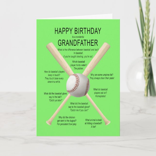 Grandfather, birthday baseball jokes card (Front)