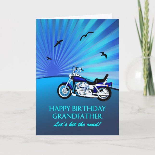 Grandfather Birthday Motorbike Sunset Card (Front)