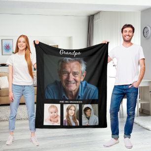 Grandfather black white photo collage fleece blanket