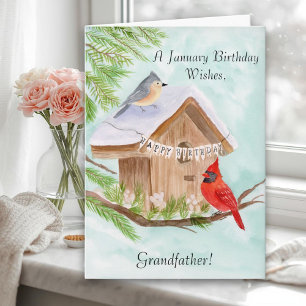  Grandfather Happy January Birthday Birds Card