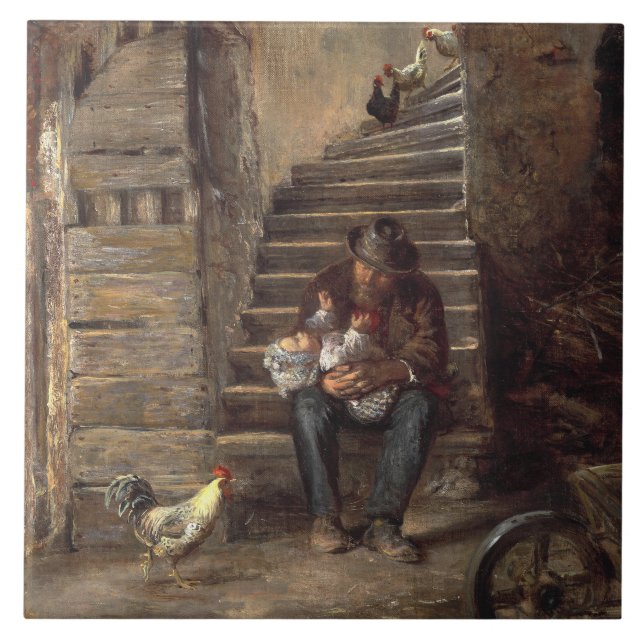 Grandfather Looking After His Grandson Tile (Front)