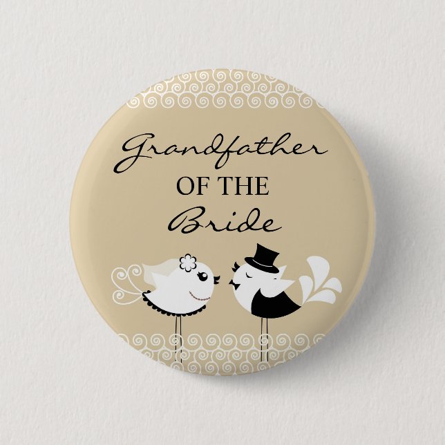 Grandfather of the Bride Birds Wedding Button (Front)