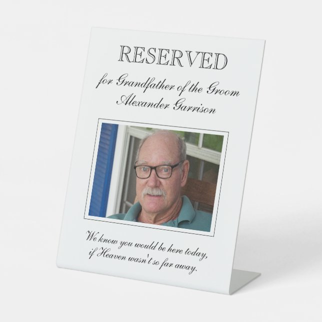 Grandfather of the Groom Memorial Photo Wedding Pedestal Sign (Front)