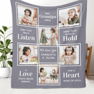 Grandfather Quote 6 Photo Collage Grandpa Fleece Blanket