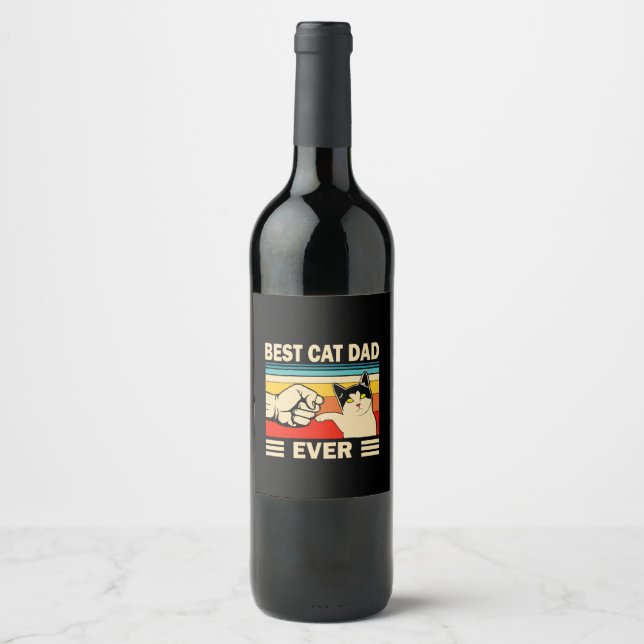 Grandfather Quotes | Best Cat Dad Ever Wine Label (Front)