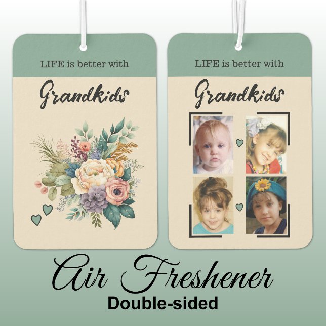Grandkids 4 photo floral hearts green car air freshener (Creator Uploaded)
