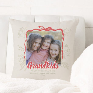 Grandkids Christmas Bow Holiday Gift Tan Photo Cushion