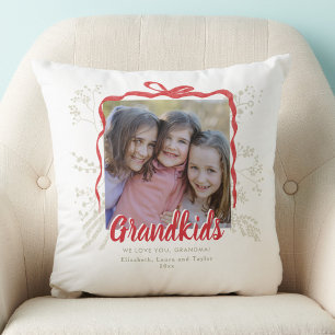 Grandkids Christmas Red Bow Holiday Gift Photo Cushion