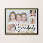 Grandkids Great Grandparents Life Quote 4 Photo    Jigsaw Puzzle<br><div class="desc">A modern photo collage gift for grandparents with a sentimental quote "Grandkids make life grand".Personalise with 4 pictures and grandchildren names to make it a memorable gift for Christmas mother's day, grandparents's day,  and birthday..</div>