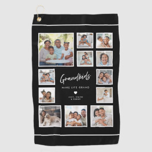 Grandkids Make Life Grand 12 Photo Collage Grid Golf Towel