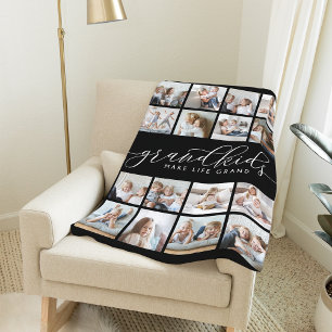 Grandkids Make Life Grand 16 Photo Collage Fleece Blanket