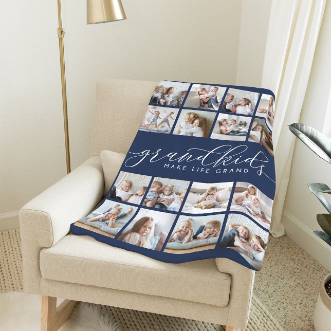 Grandkids Make Life Grand 16 Photo Collage Fleece Blanket (Creator Uploaded)